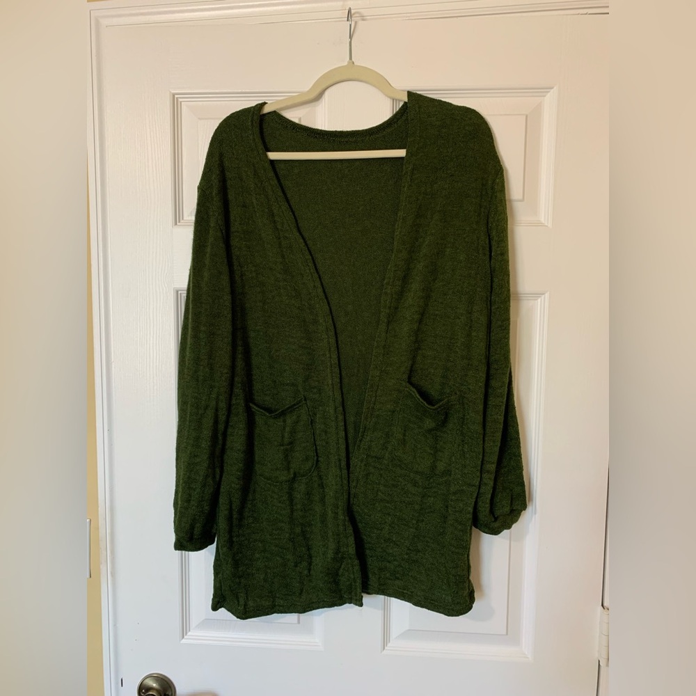 Women's Forest Green Open-Front Cardigan Sweater Size XL Academia Preppy‎ Casual